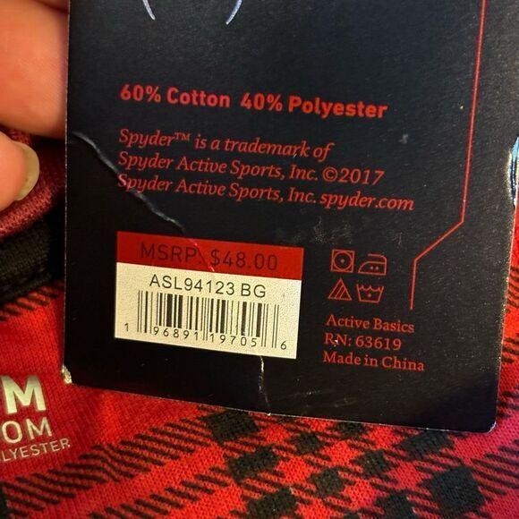 Spyder Active Henley Waffle Knit Thermal Long Sleeve Shirt Red Mens Size Medium - Picture 6 of 6